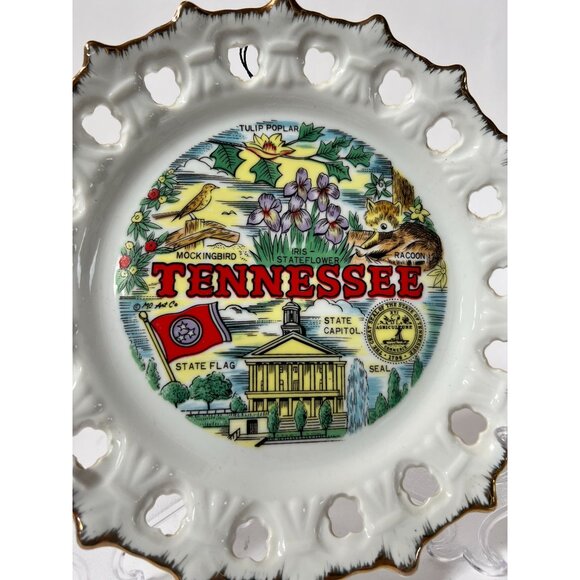 Tennessee Decorative Porcelain Plate With Gold Trim Lacy Edge & State Symbols Fe - Picture 14 of 14